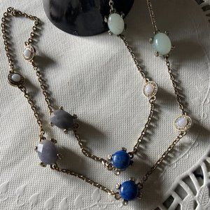 LOFT 17 In Long Silver Tone Necklace Multi Blue Color Beads Vintage Jewelry